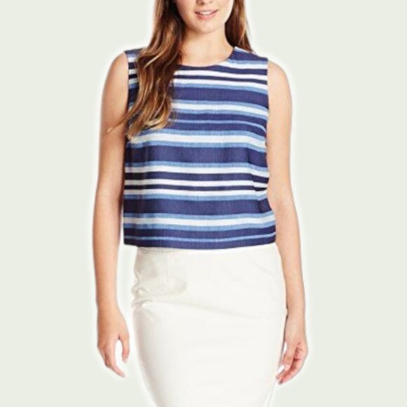 VINCE CAMUTO Striped Shell Top Sz Medium Rear Zip - Picture 1 of 6
